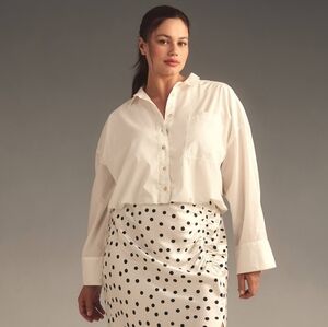 NWT The Greer Regenerative Cotton Bubble-Hem Shirt by Pilcro (Cropped)